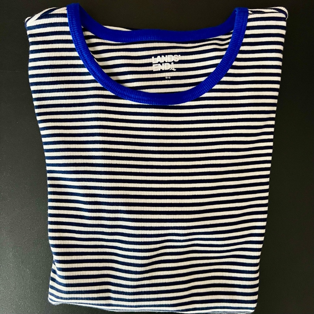 LANDS’ END Deep Sea Tiny Stripe Cotton Rib Tee - Picture 11 of 11